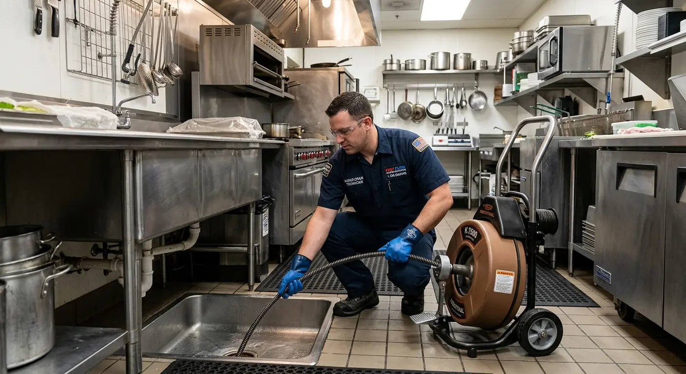 Commercial drain cleaning service in a restaurant kitchen in Sun City West