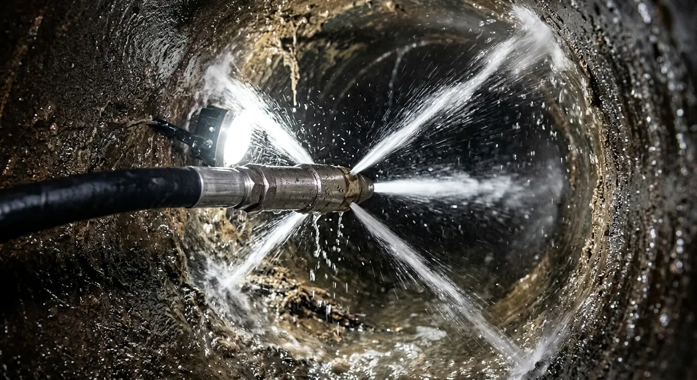 High-pressure hydro jetting nozzle cleaning sewer pipe for Sewer Line Relining in Sun City West